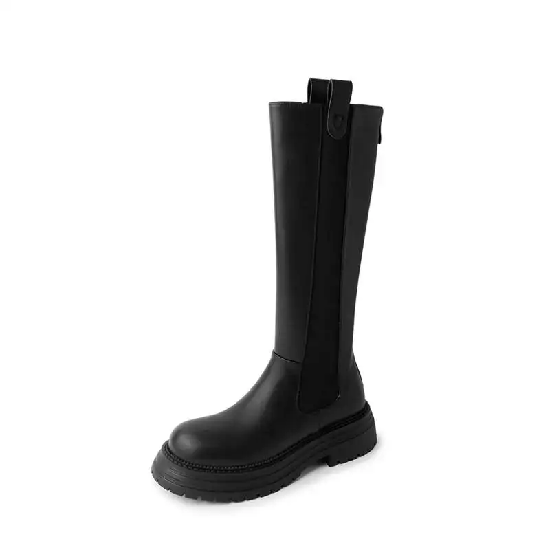 Krazing Pot Cow Leather Med Heels Long Riding Boots  Winter Shoes Luxury Classics Platform Party Comfort Women Thigh High Boots