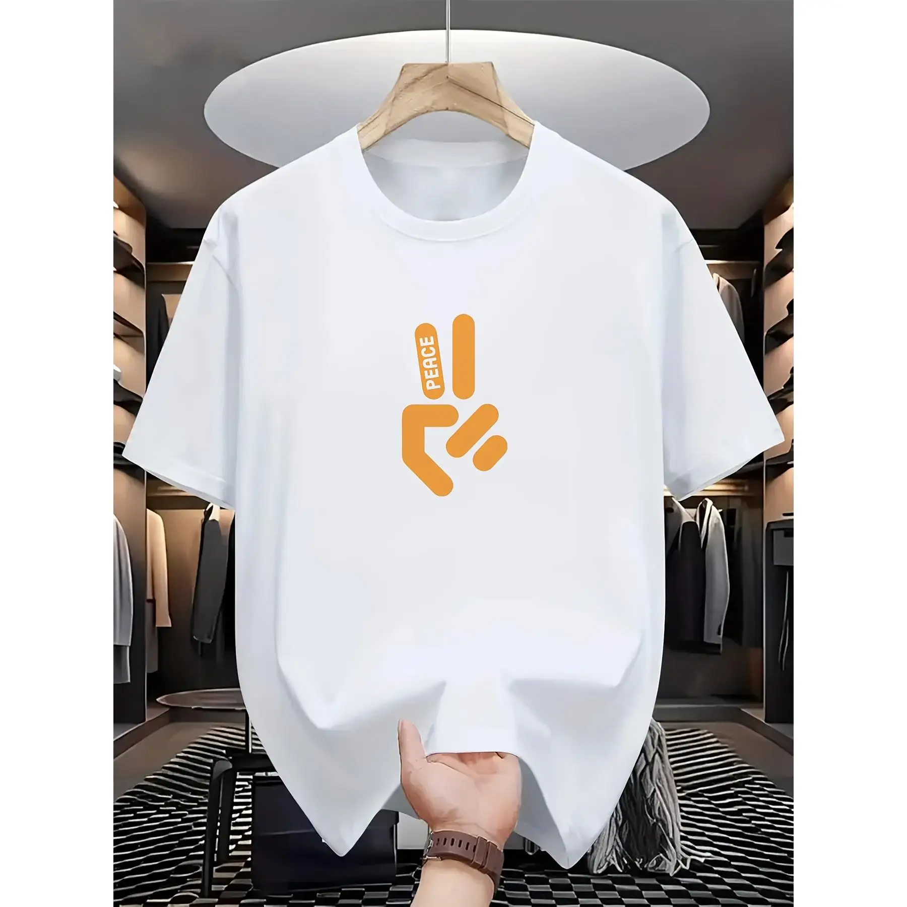 

PEACE Hand Gesture T-Shirt Simple V Sign Print Short Sleeve Positive Personalized Trendy Casual Top Unisex