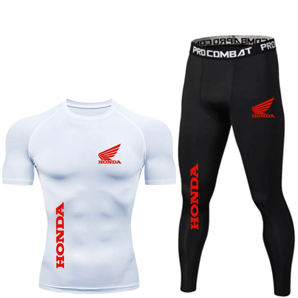 

2025 Men's Fitness Honda Red Wing Logo Two-piece Set Spring Fitness Training Sweat-absorbing Honda Logo Printed Short Sleeve