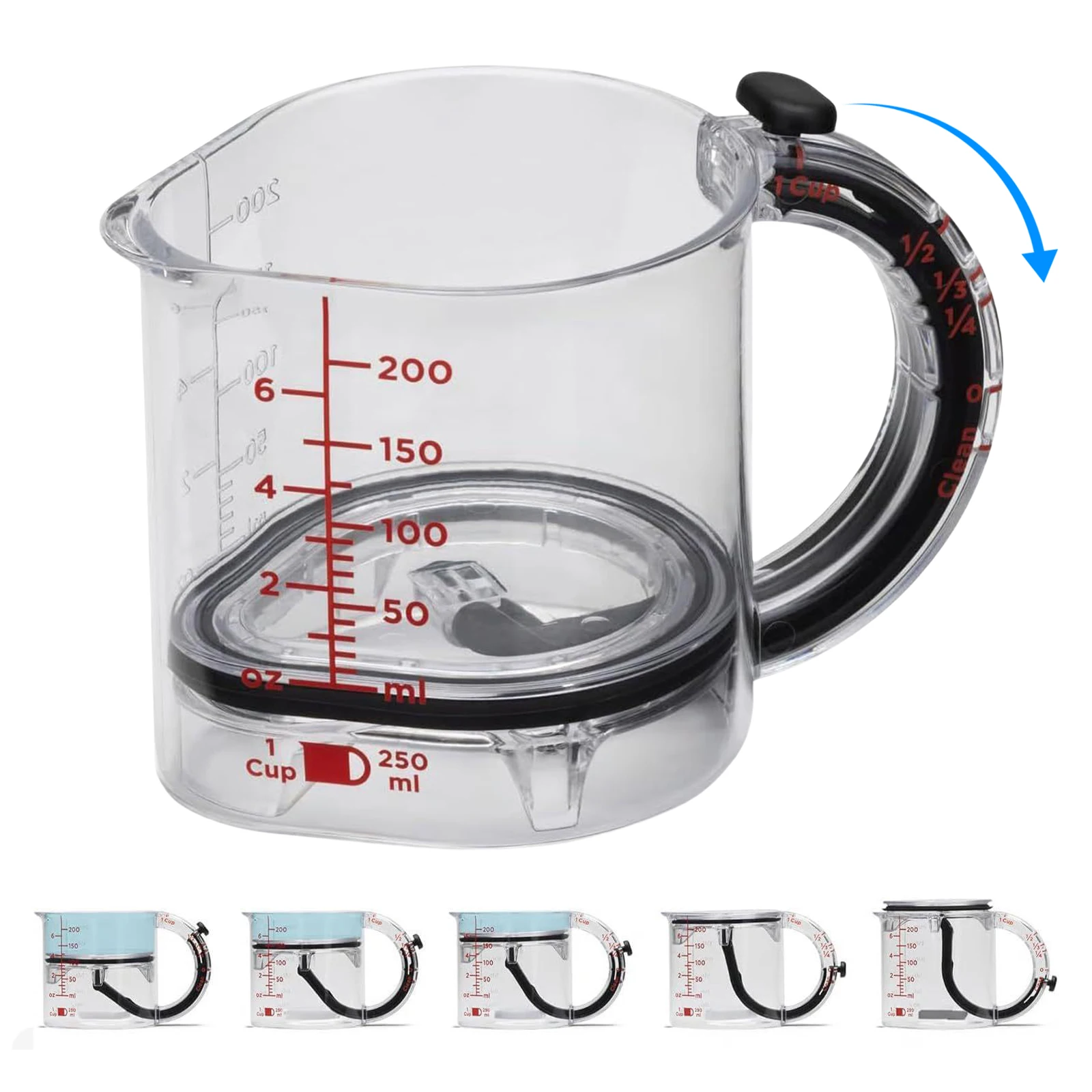 كوب بلاستيكي شفاف متدرج 250 مللي كوب حساب المطبخ والخبز والقهوة وأدوات قياس المكونات السائلة الجافة #1