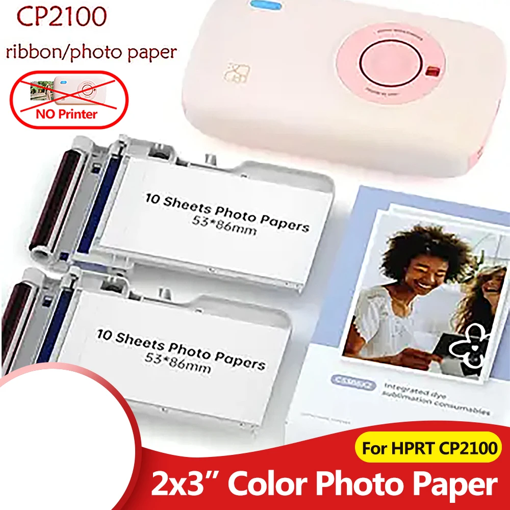 For HPRT CP2100 Color Thermal Transfer Photo Printer Paper 2x3'' 53x86mm 20sheets Picture Paper Ribbon Pack