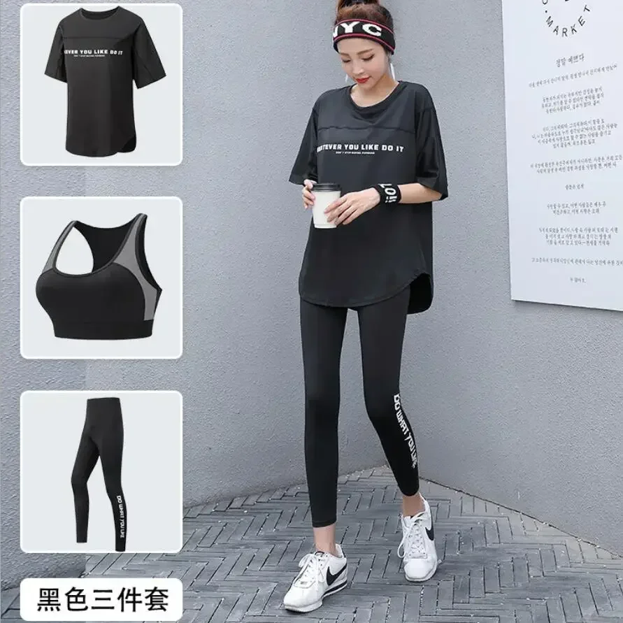 Breathable Yoga Sets for Women, Loose T Shirt, Bra and Leggings, Fitness Gym Suits, Sports Running Clothing, Tracksuit, Plus Siz