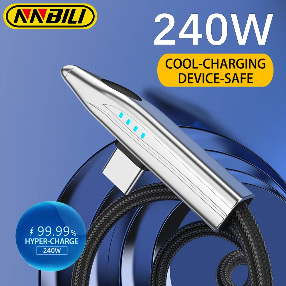 NNBILI PD 240 W High-Speed-Rail-Winkel-Spiel Typ C-Kabel für iPhone 15 16 USB A 100 W schnelles Kabel für Huawei Xiaomi Samsung Datenkabel