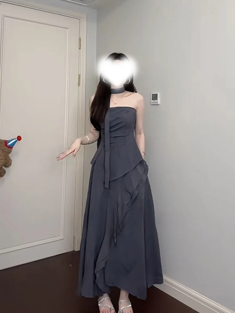 

New Chinese Zen Sle Women's Summer 2025 Design Sense Asymmetrical Tube Top Vest And ter Skirt Two-Piece Set Faionable