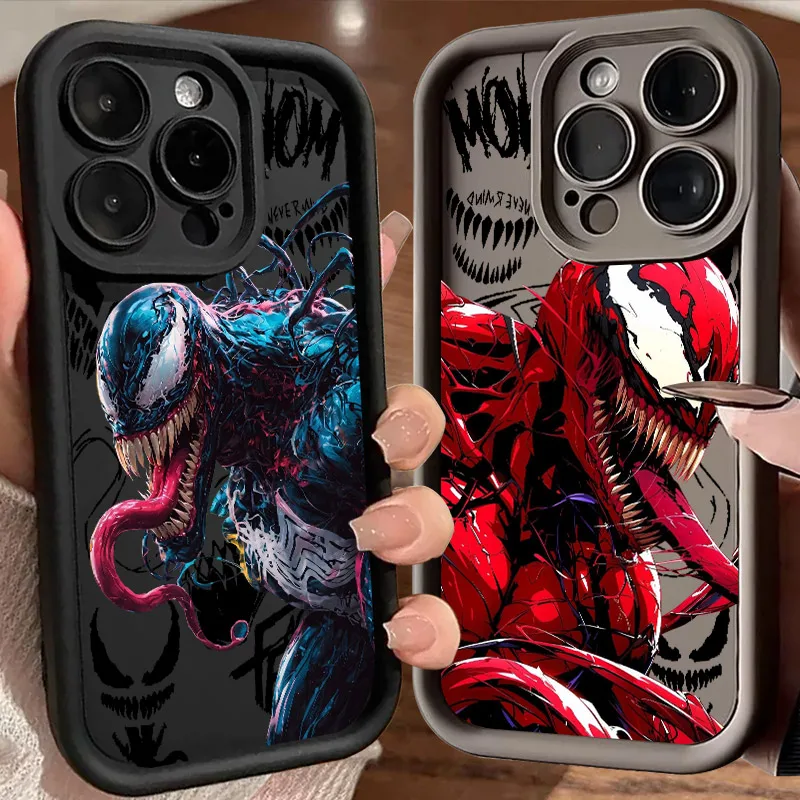 

Venom Marvels Soft Silicone Case For iPhone 17 11 15 16 13 Pro Max 14 Plus 12 16 11 Pro 16E 17AIR Shockproof Phone Cover Venoms