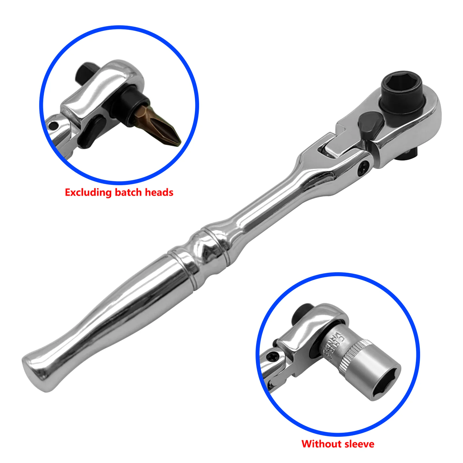 Generic 1/4 inch Flex Head Ratchet Wrench Direct Replace Silver Metal Flexible Swivel Head Socket Ratchet Wrench Accessories