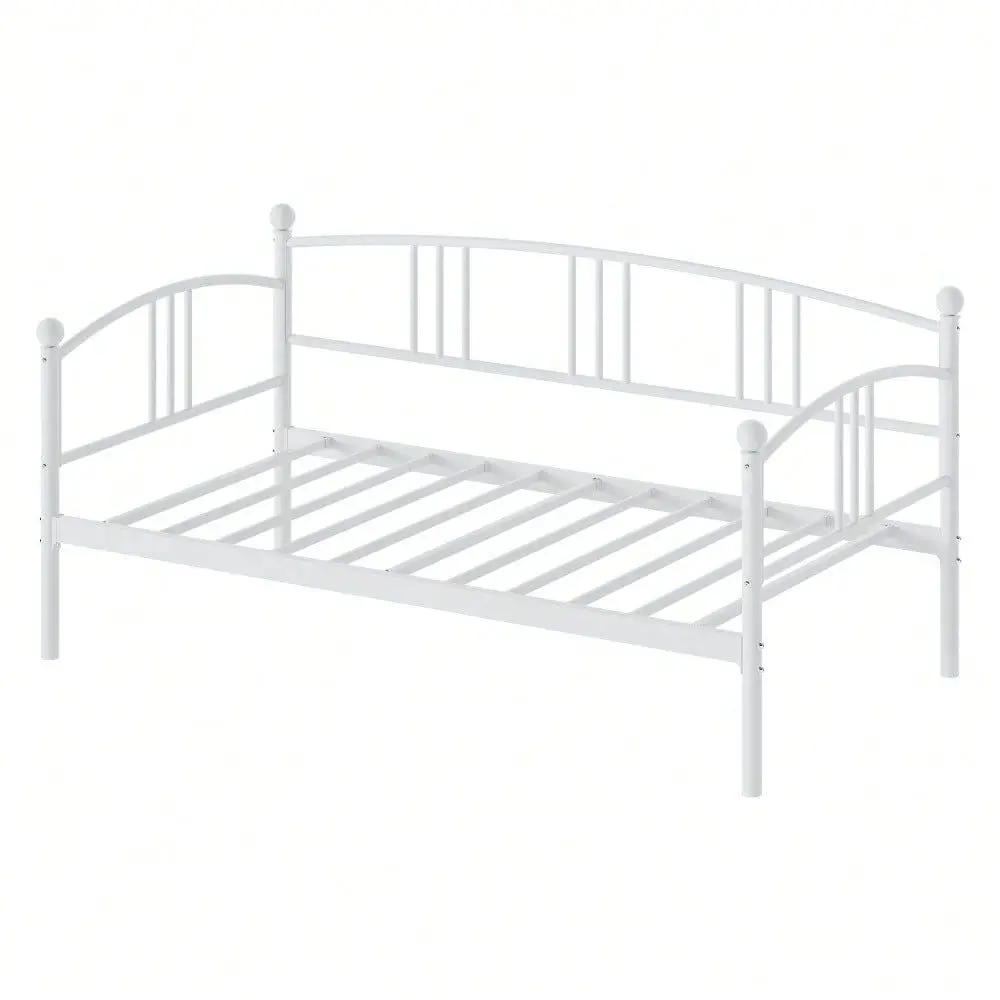 Daybed, Sturdy Metal Day Bed With Steel Slat Support, Arched Headboard Sofa Bed For Living Room, Bedroom And Guest Room, White