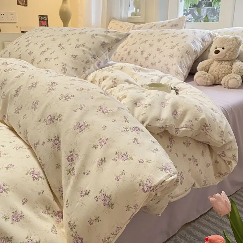 

Floral Pattern Bedding Set For adults kids Double-layer yarn Flat Sheet set With Pillowcases Colorful King Queen Full size