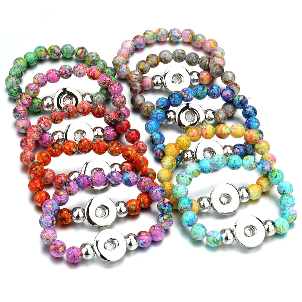 Snap Jewelry Bracelets Colorful Handmade Beaded Bracelets Plastics Beads 18mm Snap Button Bracelet DIY Charm Bracelets