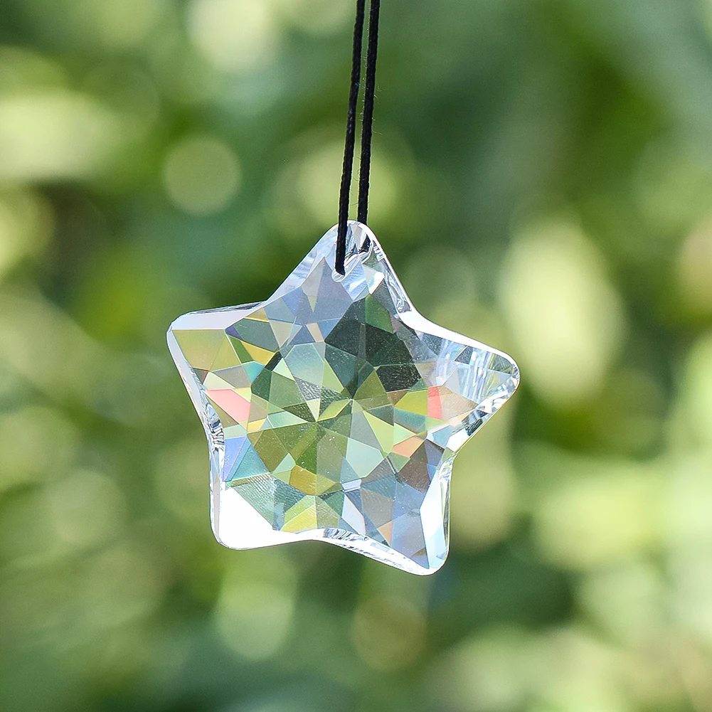 47mm Pentagram Crystal Suncatcher Prisms Lucky Star Glass Hanging Rainbow Maker Chandelier Parts Car