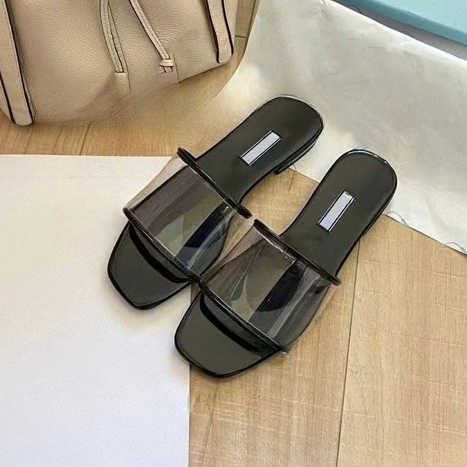 

2026 Summer New Women's Transparent PVC Glass Film Sandals Open Toe Single Strap Slide Sandals Minimalist Casual Outdoor Shoes