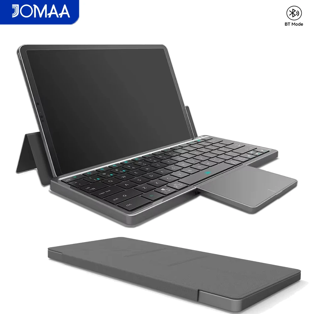 Rechargeable Tri-Bluetooth Wireless Touchpad Keyboard with PU Leather Stand,Portable 78 Key Travel Keyboard for Windows/Mac OS