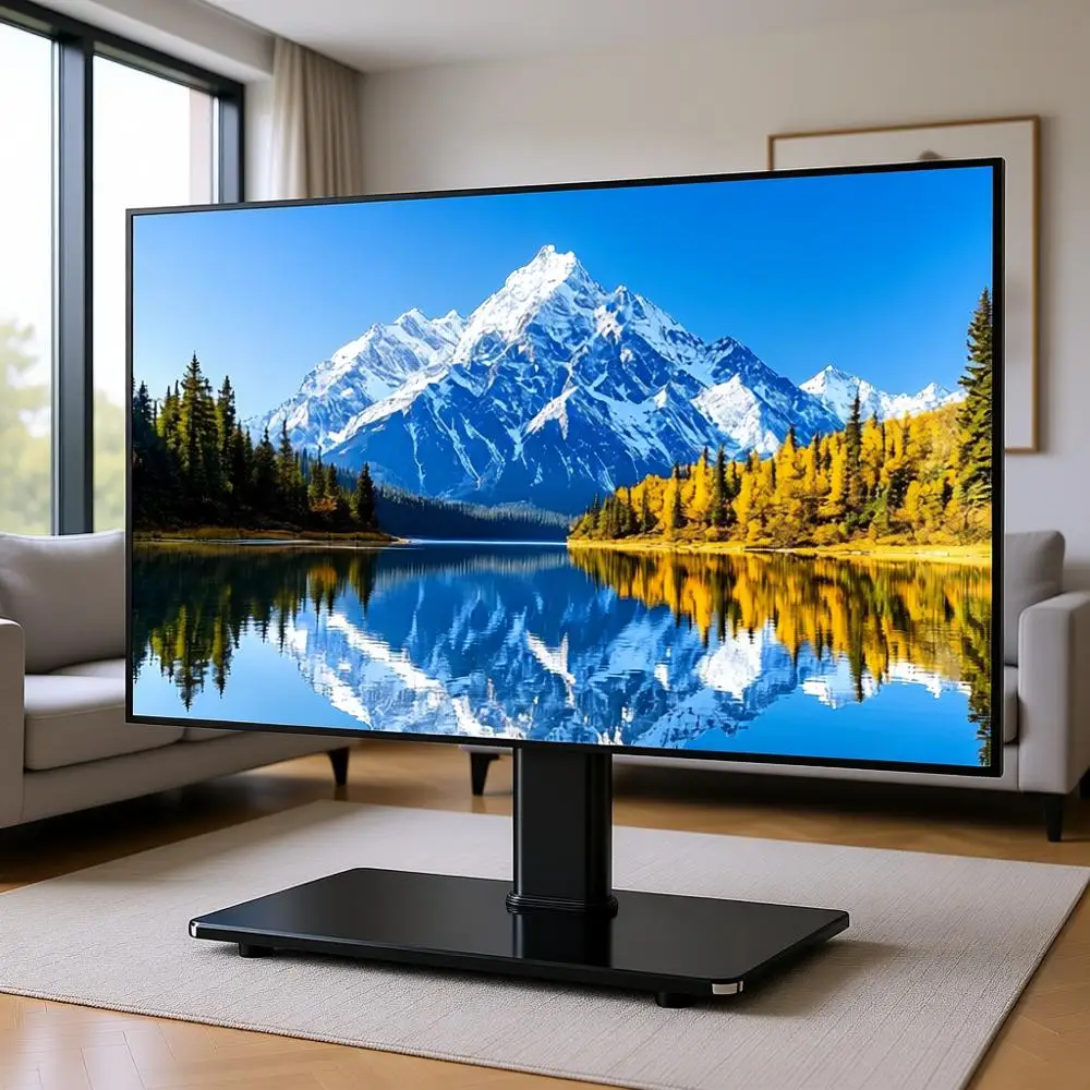 

Height-Adjustable Swivel TV Stand for 27-60 Inch Curved TVs, Up to 88 lbs, Tempered Glass Base, VESA 400x400mm