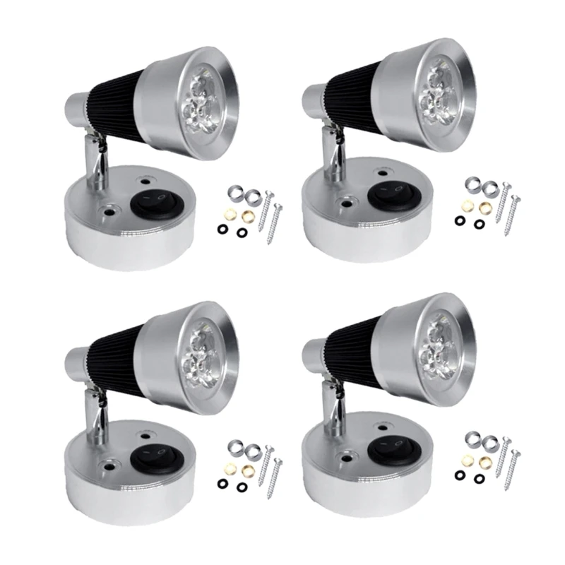 4Set 12V Reading Light LED RVs Interior 3W Bedside Wall Lamp, Designed for Reading, Boats, Yacht, and Caravans