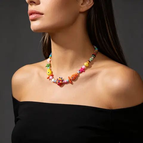 Bohemian Handmade Colorful Seed Bead Necklace Cute Marine Ocean Starfish Fish Pendant Choker Unique Daily Match Summer Jewelry Gift for Her