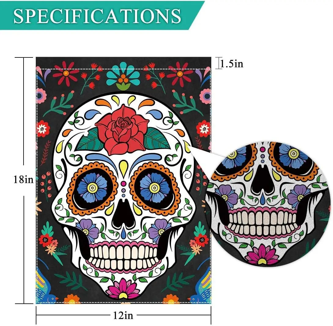 Allenjoy Day of the Dead Garden Flag for Outside Vertical Mexican Fiesta Dia DE Los Muertos House Lawn Banners Yard Porch