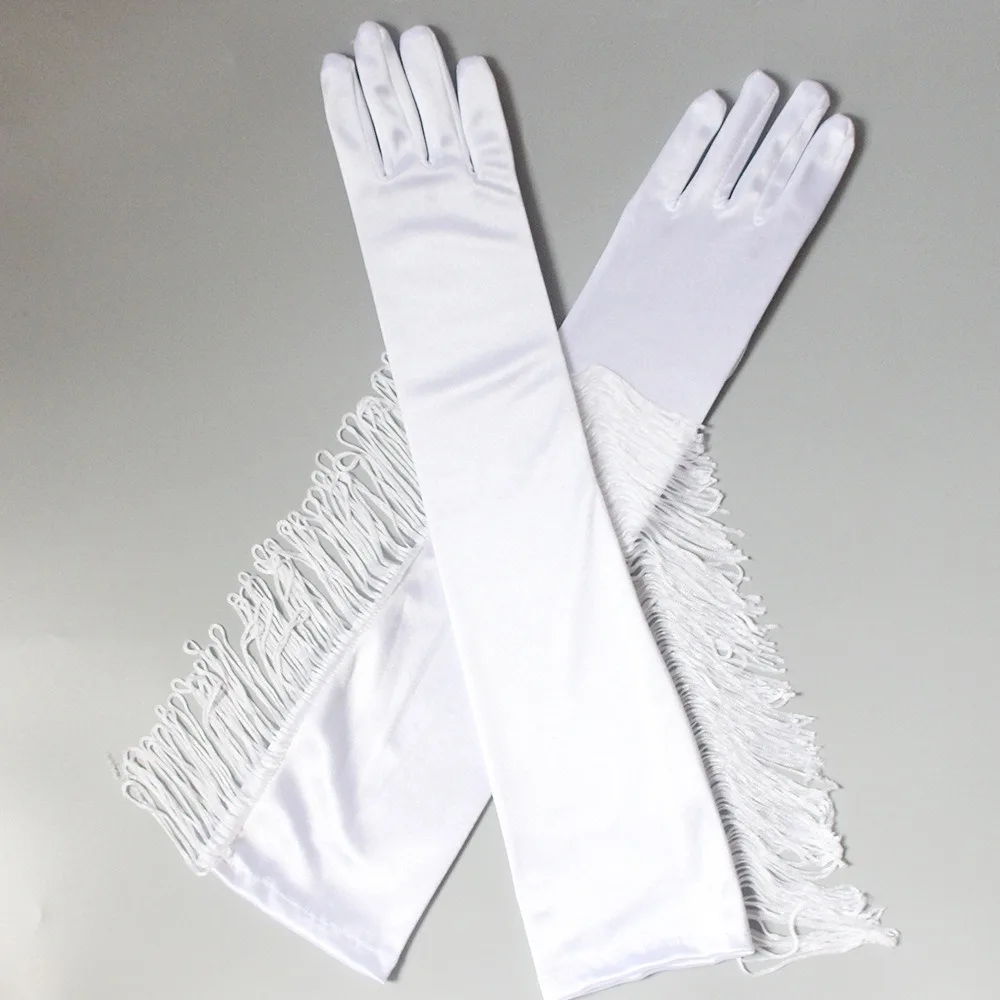 Simple Musical Lady Long Gloves Fashion Tassel Fringe Tassel Gloves Stretch Stage Dance Mittens Nightclub Dance