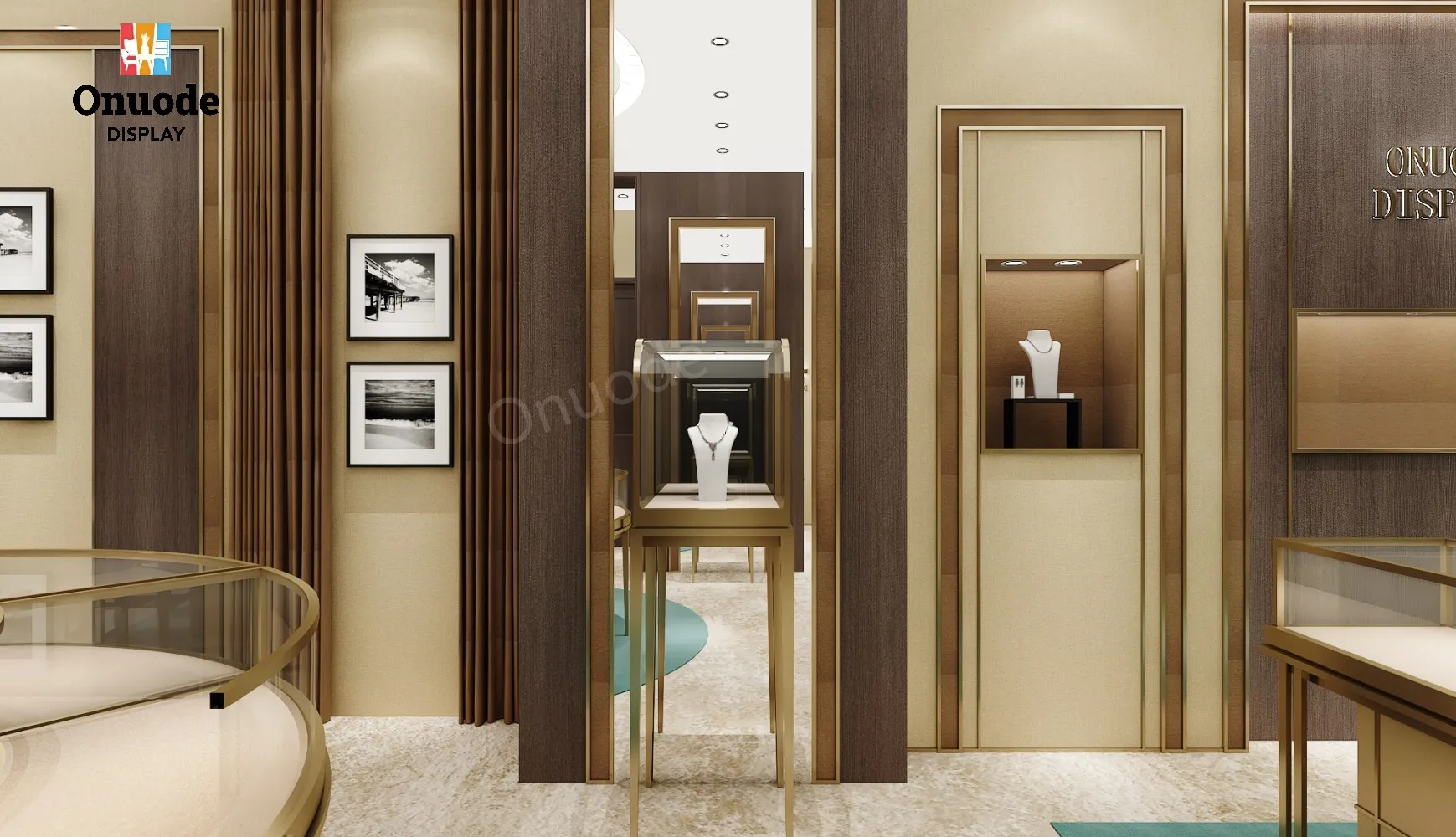 Custom.High-End Luxury Curved Glass Jewelry Display Cabinet with LED Lighting for Retail Store Showroom Use