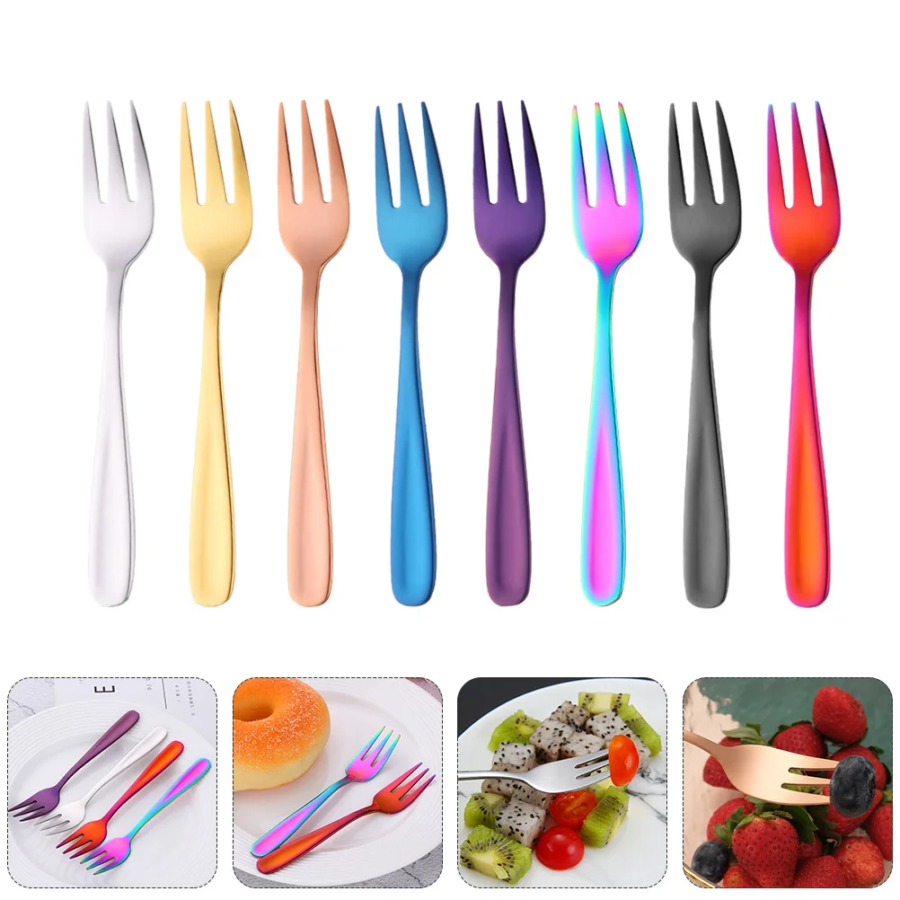 

8 Pcs Cake Forks Fruit Dessert Stainless Steel Kitchen Gadgets Tableware Home Party Bar Cafe Beach Hotel Dining