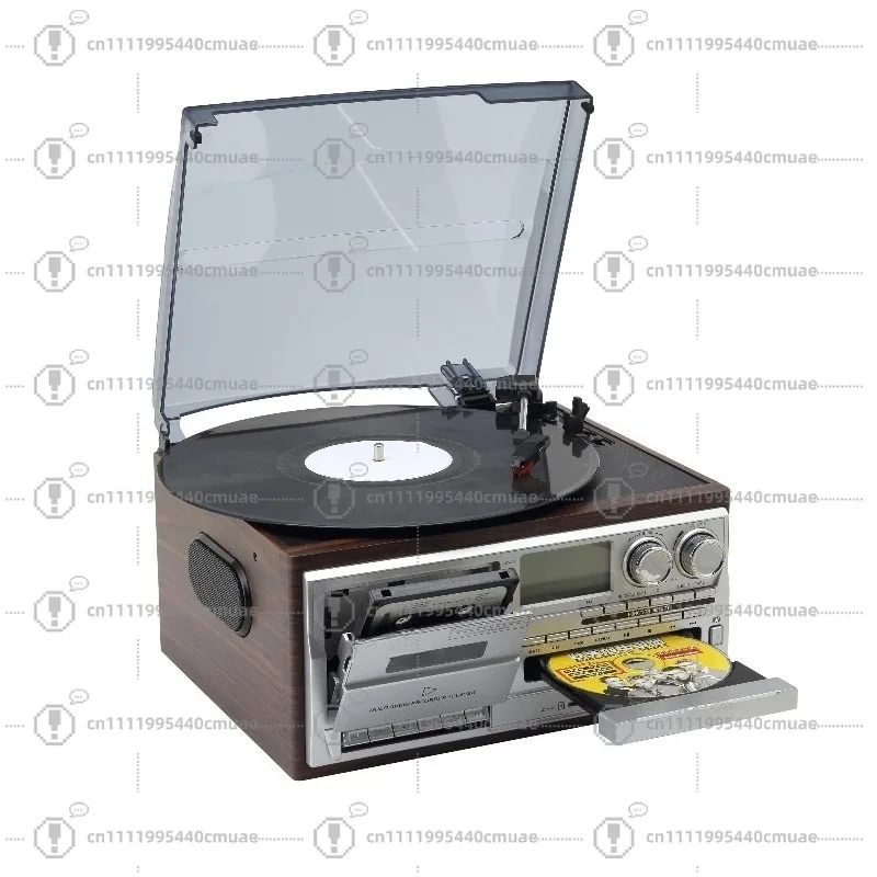 Vintage vinyl multifunction turntable 3-speed phonograph with AM/FM radio CD/cassette