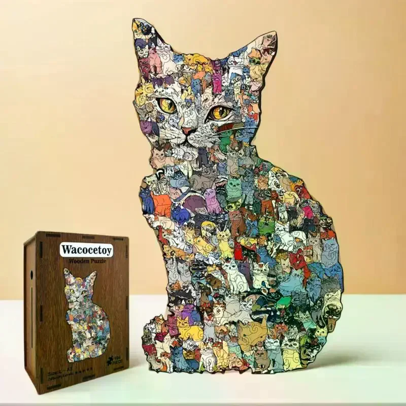 

Эксклюзивно деревянная игра-головоломка с кошачьей тематикой, 194 шт., креативная копилка и декор, идеальный подарок на Рождество/день рождения