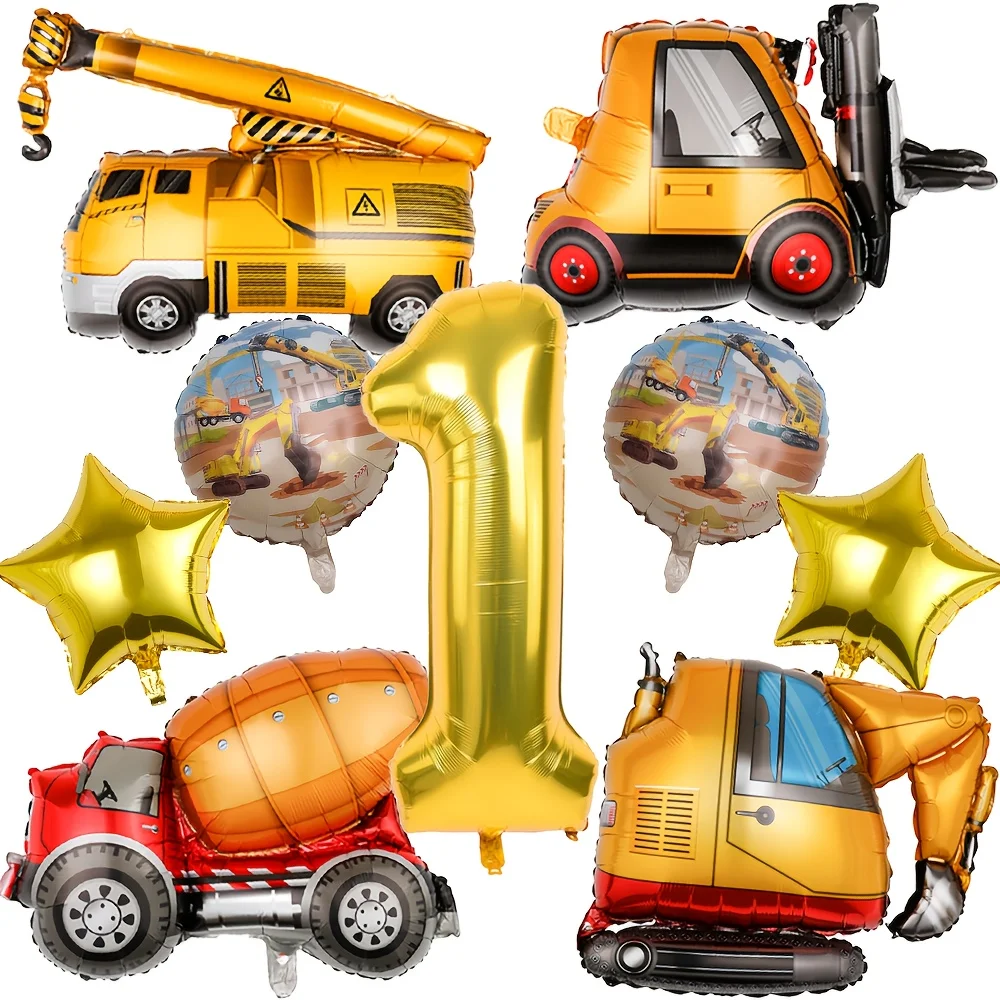 1 Set Technik-Thema Bagger Gabelstapler Kran Ballons Goldene Zahlenballons 1-9 für Babyparty Jungen Geburtstagsfeier Dekorationen – Detail 5