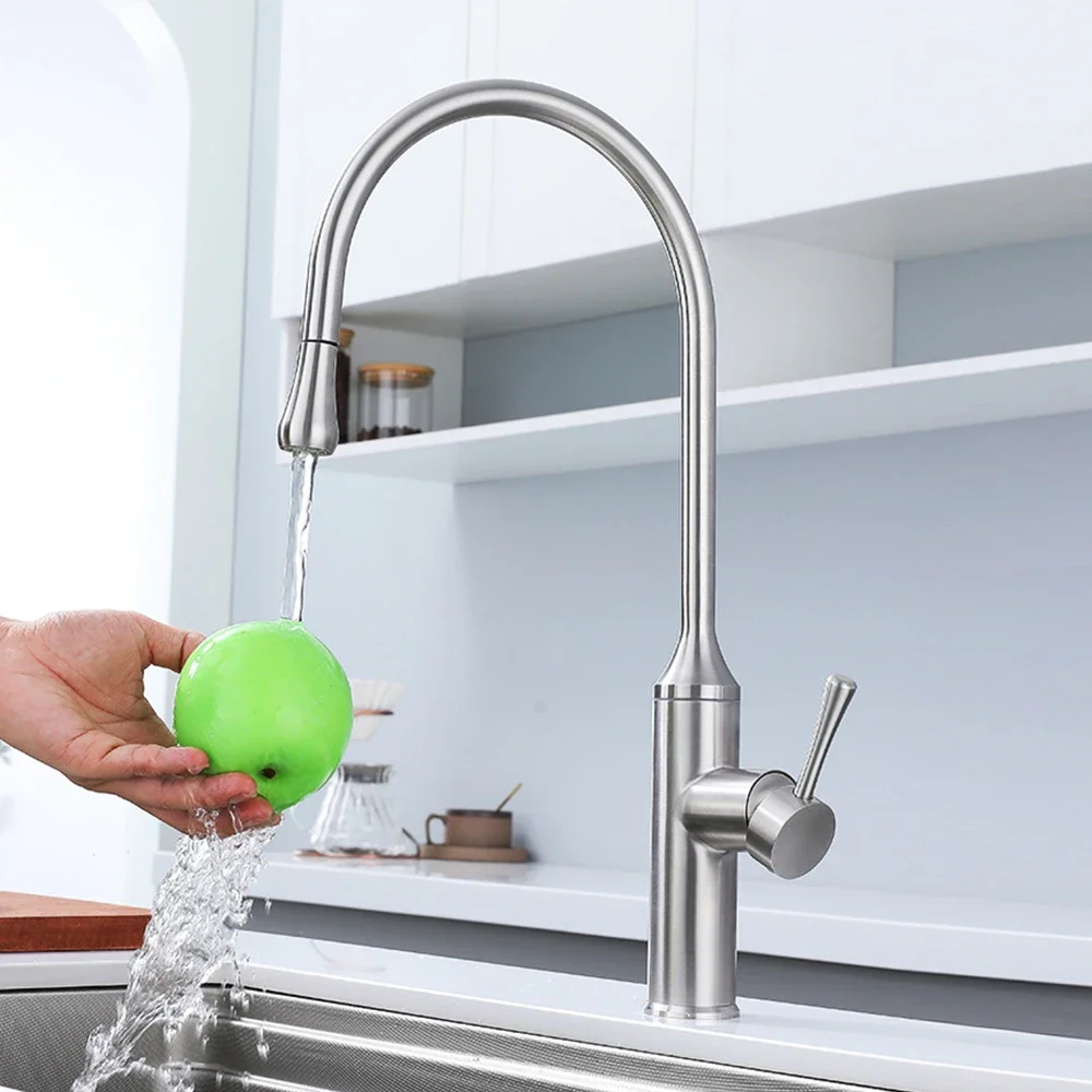 304 Stainless Steel Kitchen Sink Faucet , 360 Rotation Two Model Water Out , Hose Pulling Down Mixer Cold & Hot Water
