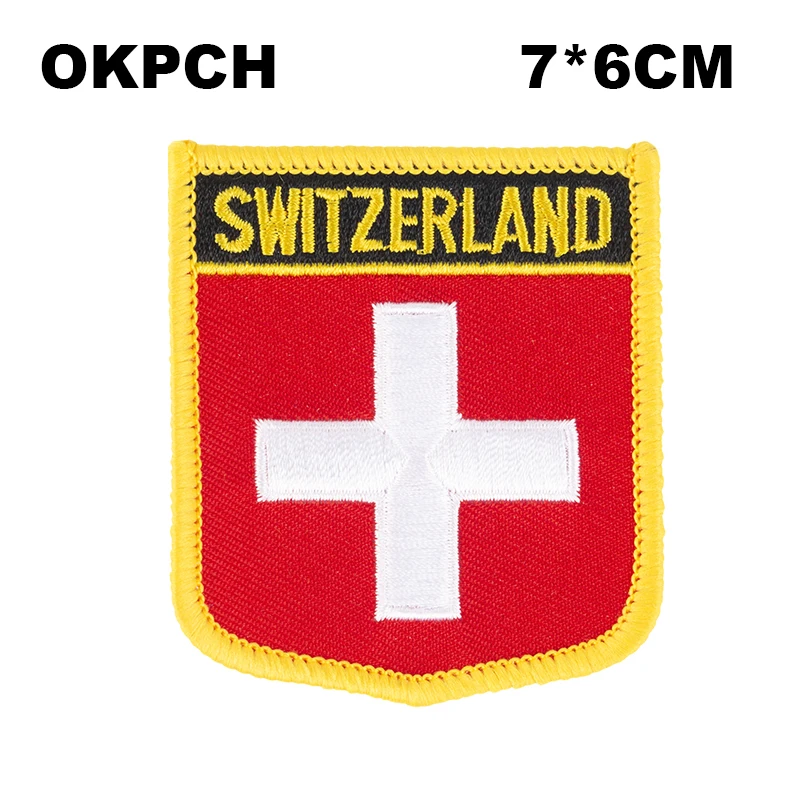 Switzerland  Shield Shape Iron-on Flag Patch Embroidered Saw on Badges Patches for Clothing  PT0149-S