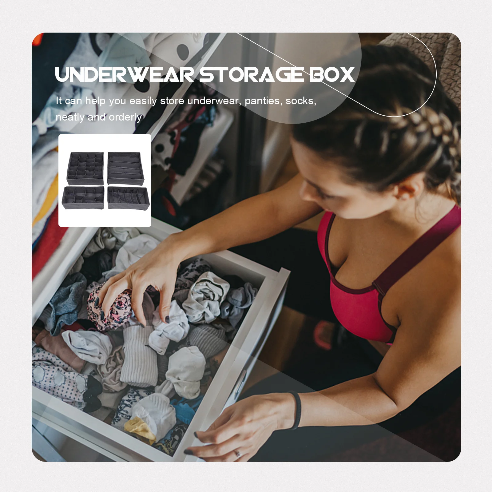 

4Pcs Underwear Storage Organizers Divided Drawer Sock Container Non Woven Fabric Dresser Drawer Organizer