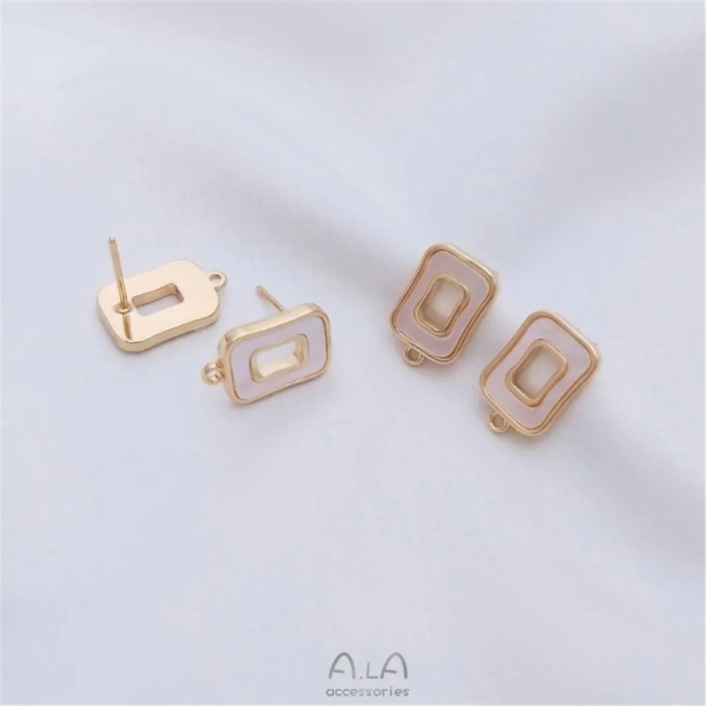 14K Gold Plated Brass Hollow Geometric Hoop Earring Blanks Inlaid Natural White Shell DIY Earring Findings - view 4