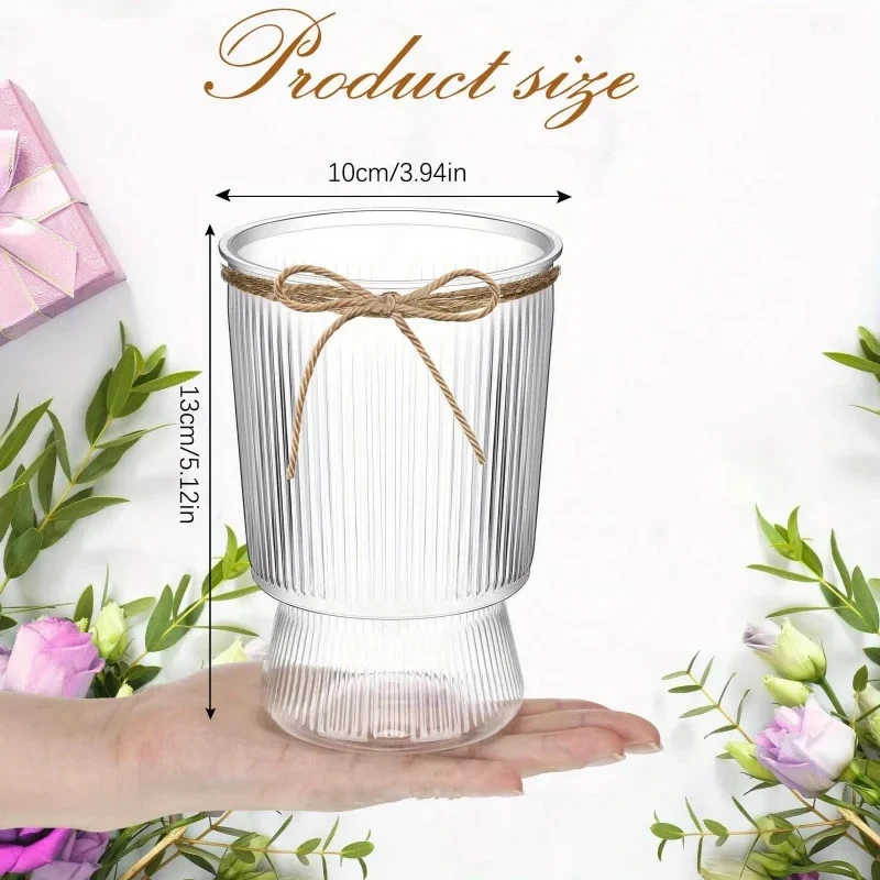 Clear Fluted Ribbed Plastic Flower Vase Glass Look Hydroponic Plant Vase Tabletop Centerpiece Home & Wedding Event Decor Supply