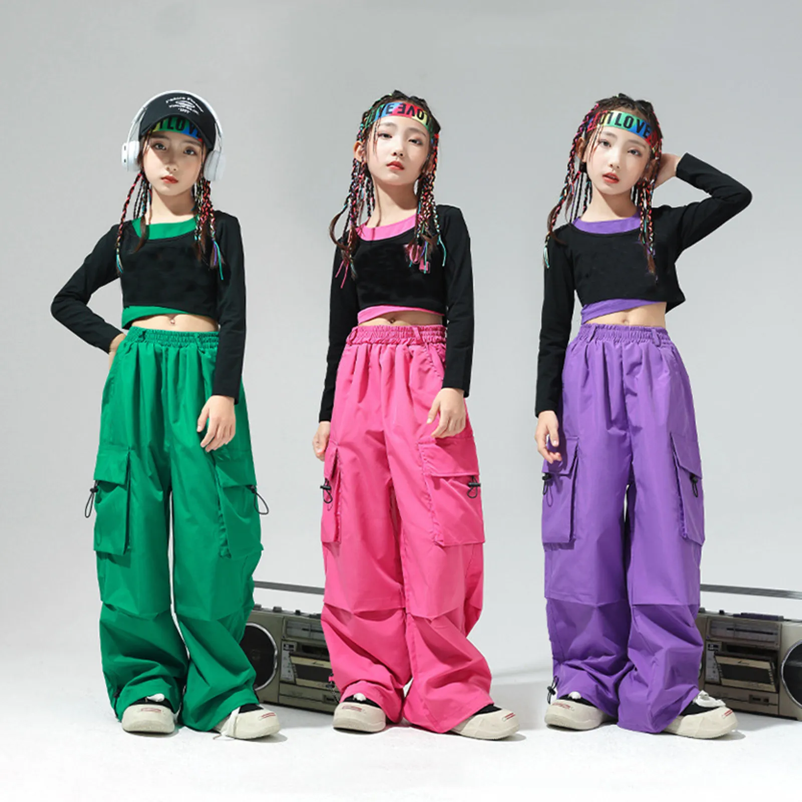 

5-14y Kids Hip Hop Joggers Pants Girls Cargo Pants Teenage Straight Trousers High Waist Vintage Casual Streetwear Baggy Pants