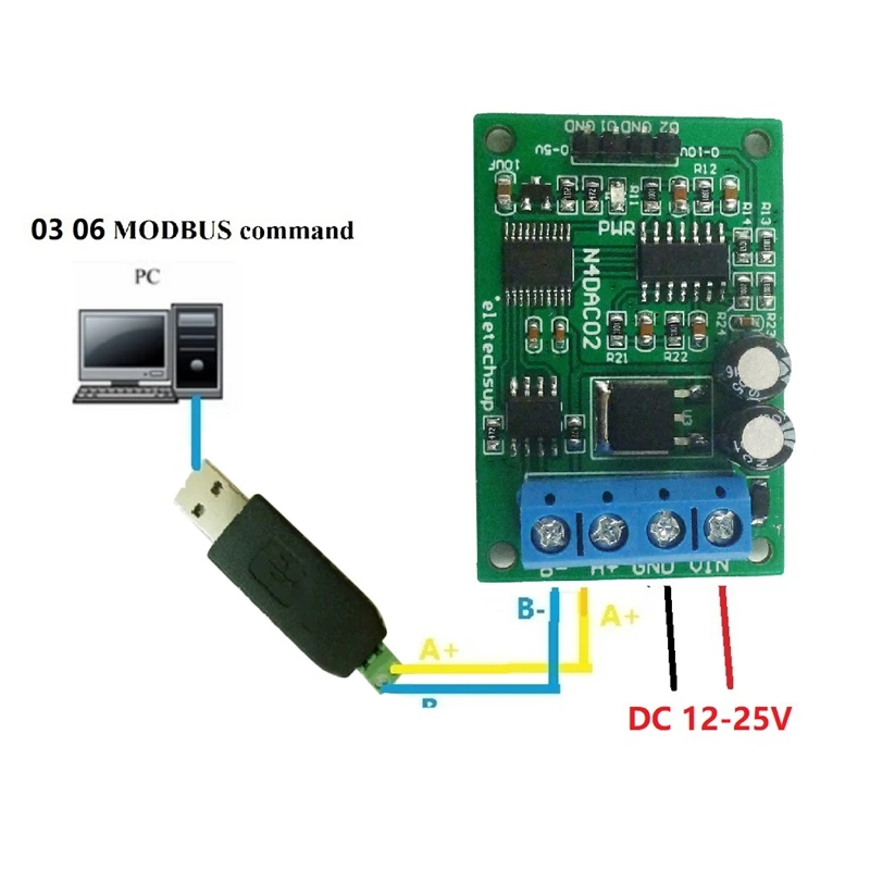 Gerador de sinal de tensão Módulo conversor DAC RS485 Modbus RTU para instrumentos de medição PLC DC 12V, 0-5V, 0-10V