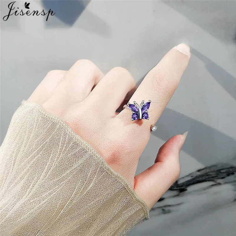 Anillo de ansiedad para mujer, sortija giratoria, giratoria, antiestrés, cristal múltiple, flor, mariposa, Animal, joyería de boda