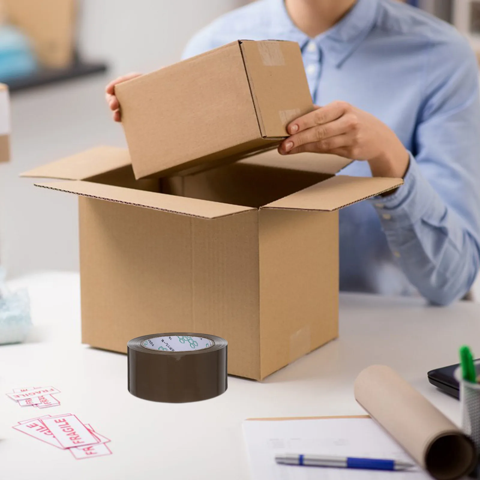 5 لفات من شريط التغليف شديد التحمل للشحن وصناديق متحركة، شريط تعبئة لاصق قوي، لفات تنظيم المكتب والمنزل