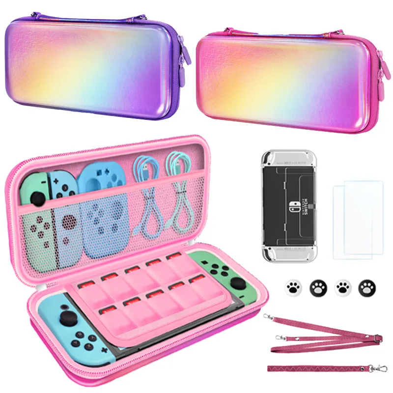 Glossy Travel Carrying Storage Bag For Nintendo Switch NS OLED Game Console Box Shell Cover Gradient Protective Case For Girls