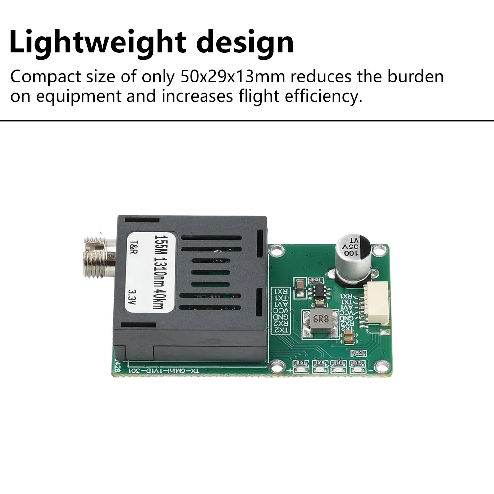 20/40/60 KM TTL Optical Transceiver Module DC 5.5-26V FC RX/TX/AV/VCC/GND Interface for Drones TTL to Fiber Optic Module