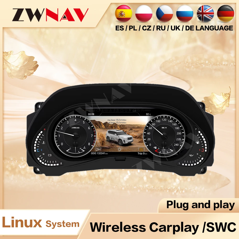 

ZWNAV 12,3-дюймовый цифровой ЖК-экран приборной панели, цифровой кластер для Nissan Patrol Y62, автомобильный ЖК-дисплей, приборная панель