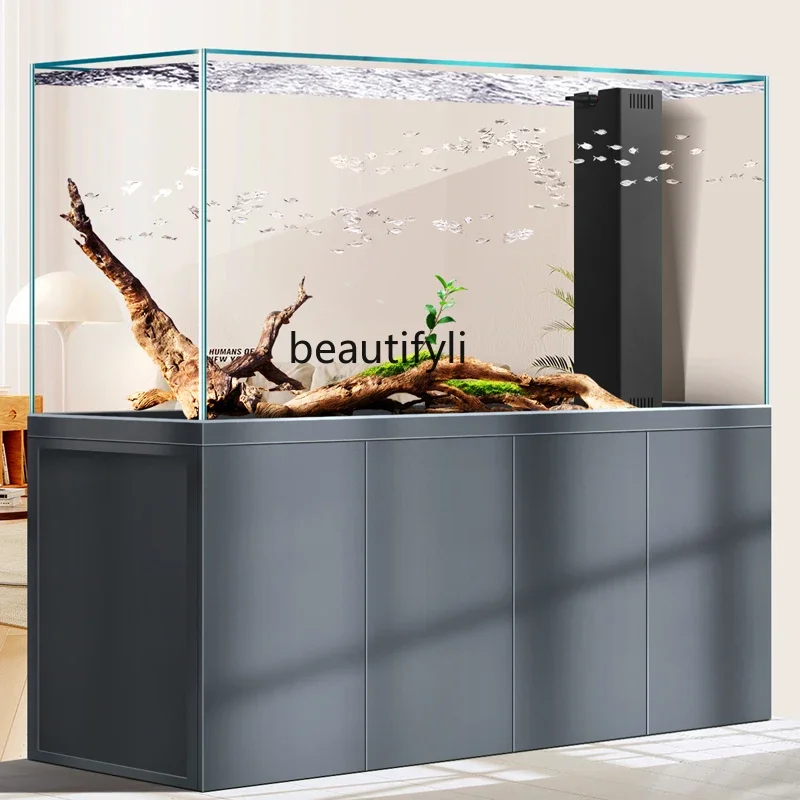 D80 خزان الأسماك الأبيض للغاية المتكامل الشد الزجاج غرفة المعيشة المنزلية كبيرة Girolong خزان الأسماك السفلي تصفية خالية من الماء ch #2