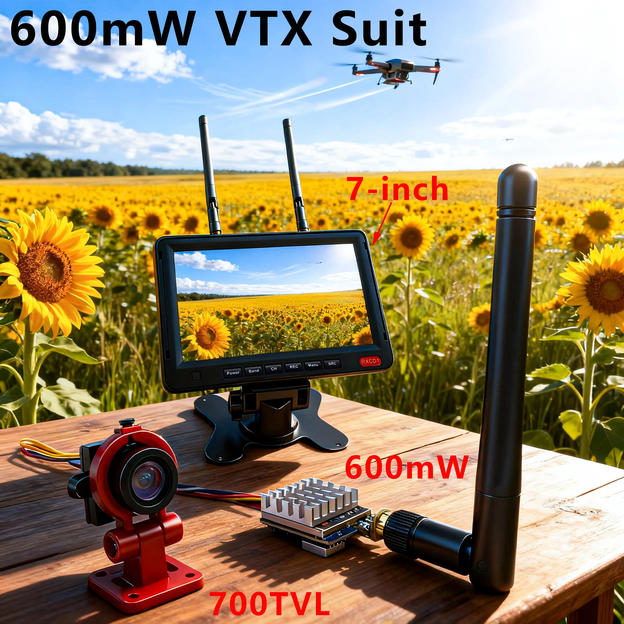 

SLONWAKE FPV 5,8G 600 МВт VTX Костюм 2,8 мм 700TVL камера 2-3S аккумулятор 7-дюймовый двойной монитор с антенной 56CH 1024*600px для RC Drone