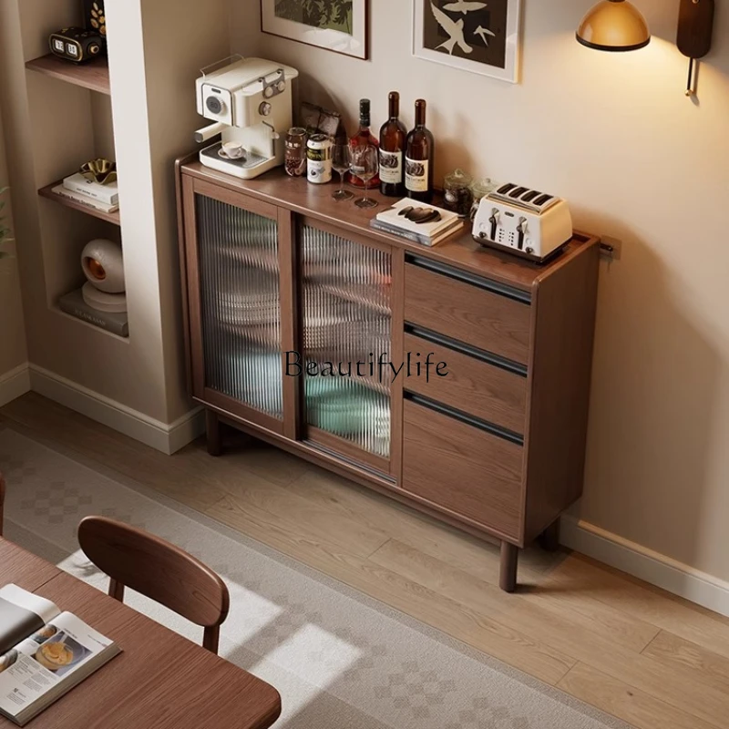 

Solid wood dining side cabinet small apartment 30CM ultra-thin locker walnut