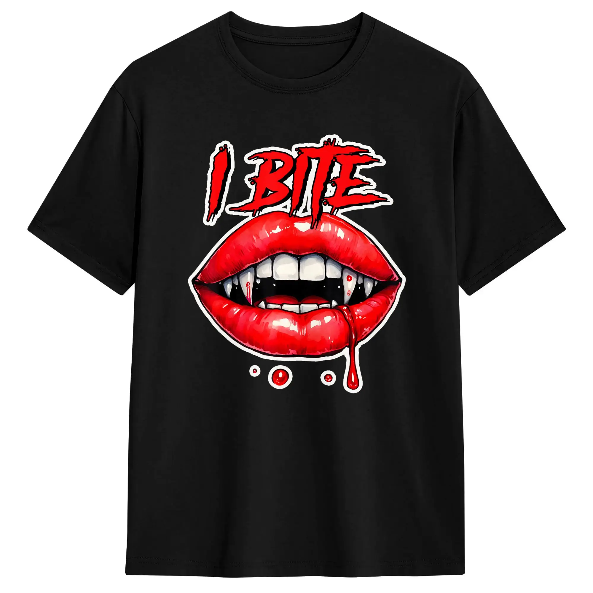 I Bite Sexy Red Lips Halloween Vampire Fangs T-Shirt Beach  Aesthetic T Shirts 100 Cotton Trendy Cool Tee Shirt For Male Tops