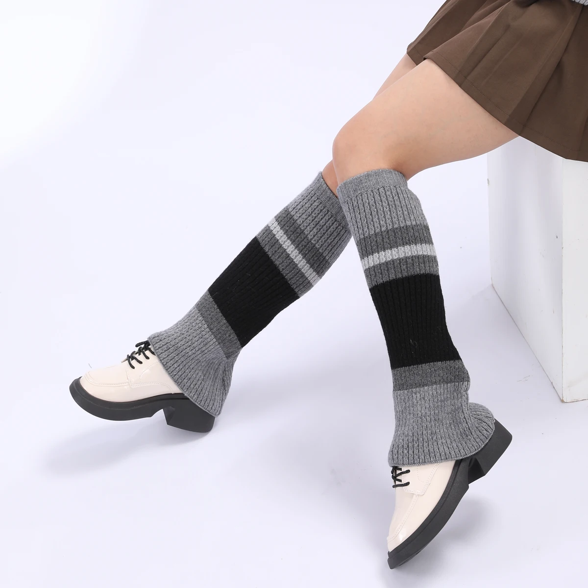 Wool Fabric Women Knitted Leg Warmers Maillard Color Matching Fashionable Retro Style Warm Daily Outing Gift First Choice