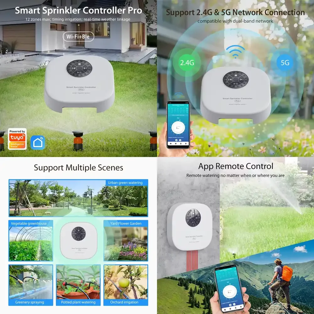 WiFi Smart Gardening Irrigation Sprinkler Controller 12 Zones Home Use Electric Watering Device Durable Plastic Spraying