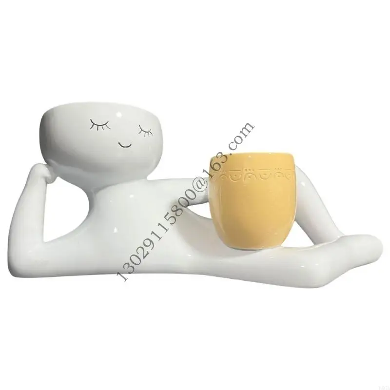 Funny Lazy Guy Flowerpot Figurine Model Mini Statue Planter Landscape Miniatures .Y5GA