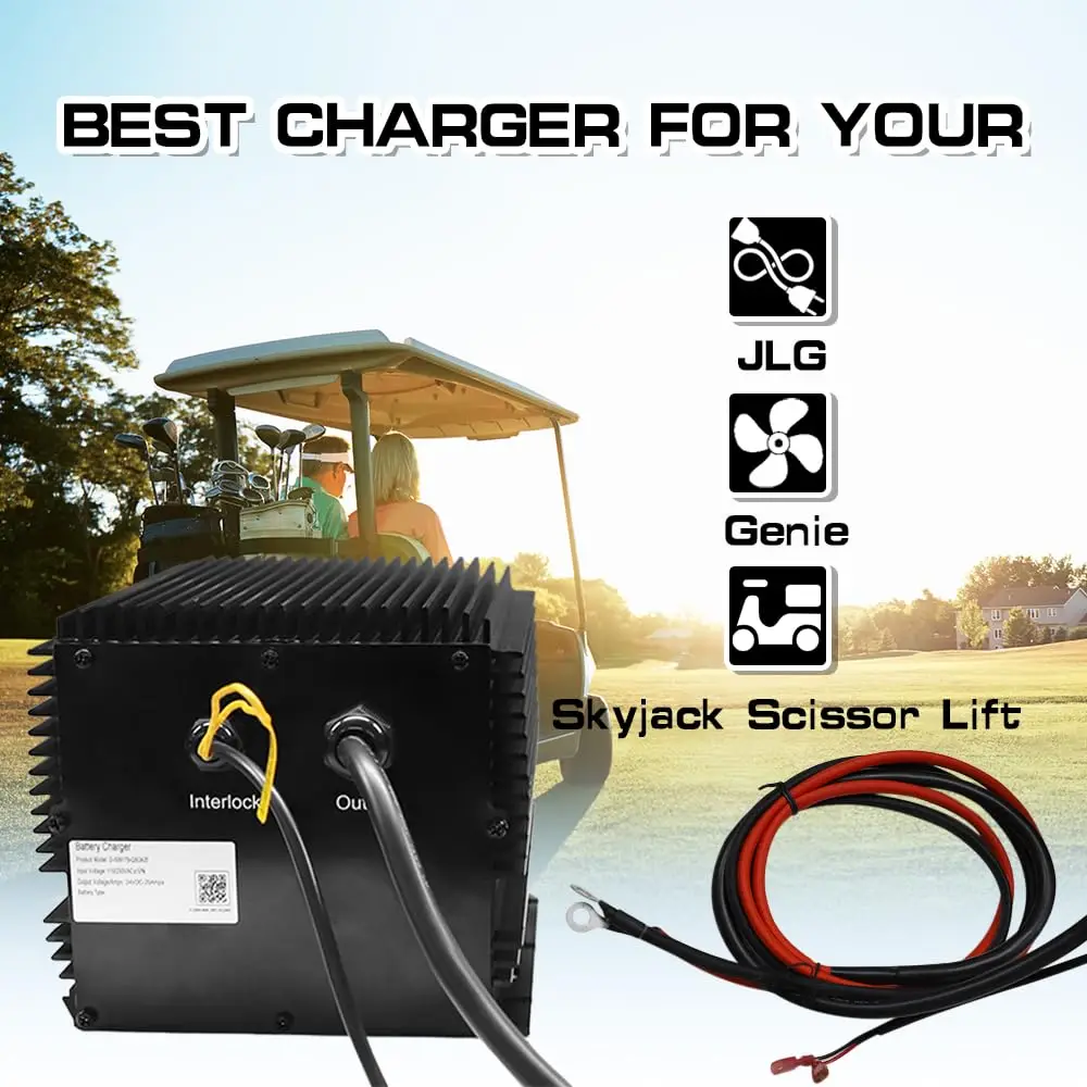 24V 25A Battery Charger Compatible for JLG/Genie/Skyjack Scissor Lift, IP67 Waterproof, for HB600 24B 96211 105739 161827