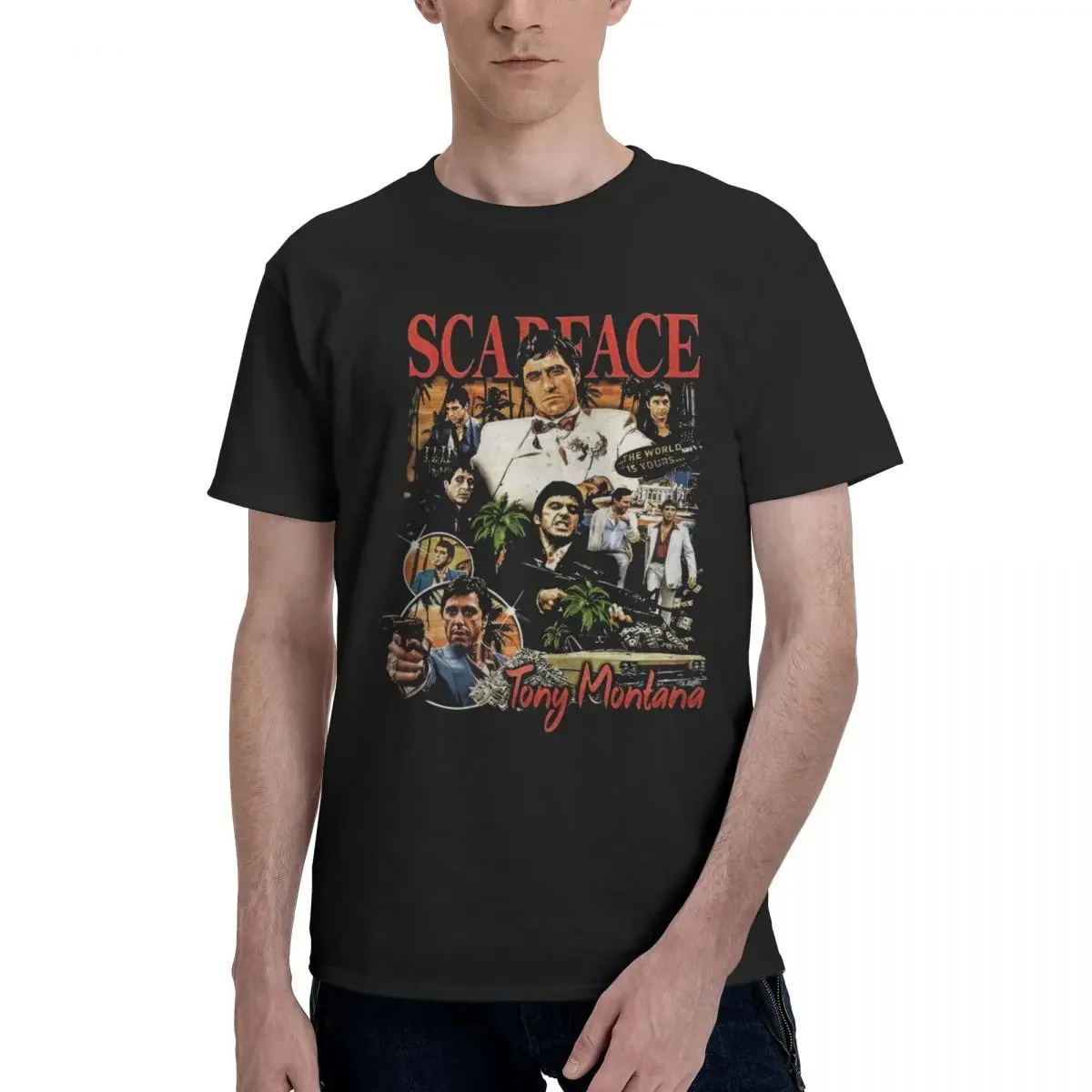 Vintage Movie Scarface Al Pacino Tony Montana Oversized Graphic T Shirt Pops Men Women Man Tee Tshirt Clothing Short Sleeve Tops