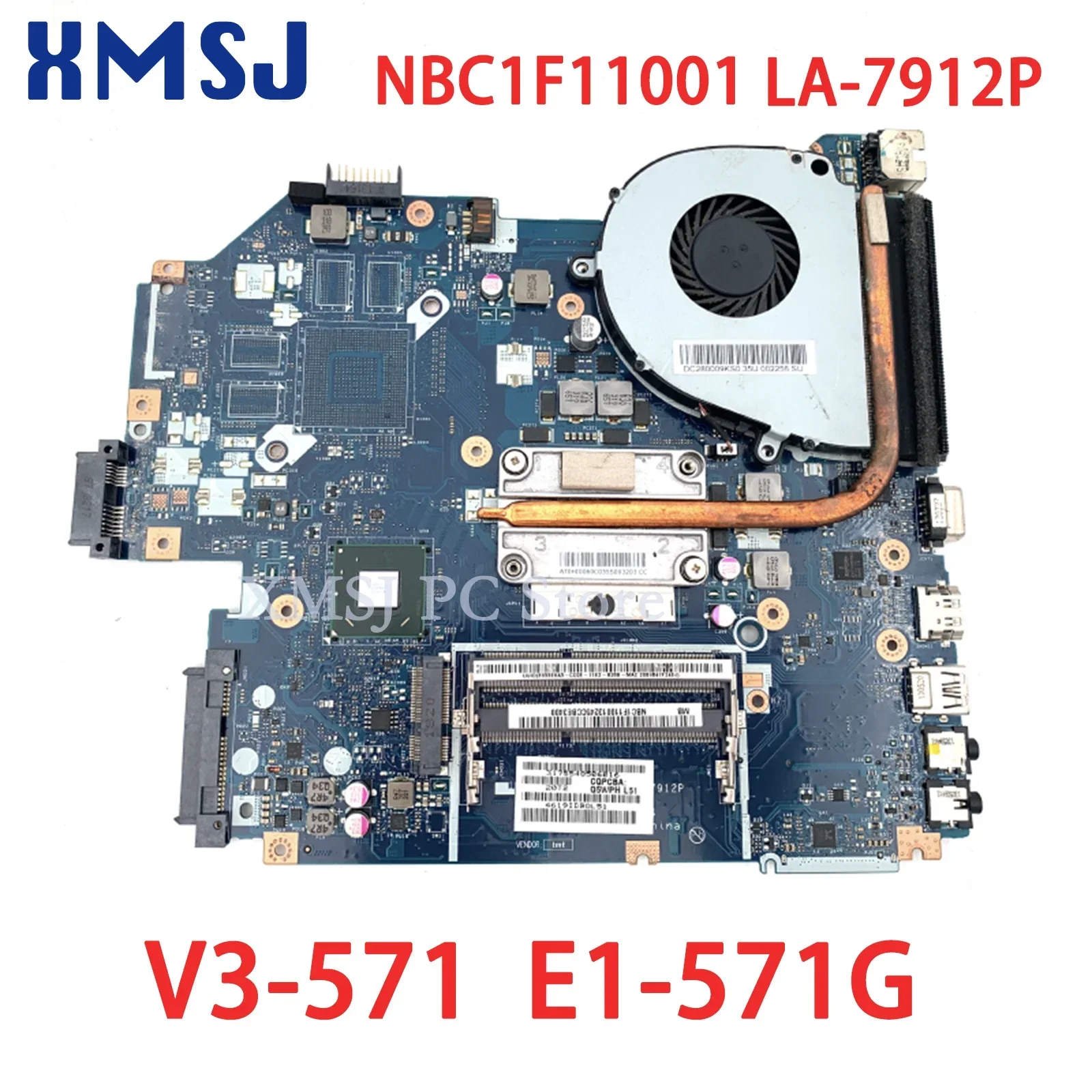 XMSJ For Acer Aspire V3-571 E1-571G NBC1F11001 Q5WVH LA-7912P Laptop Motherboard HM70 Free CPU With Radiator Main Board