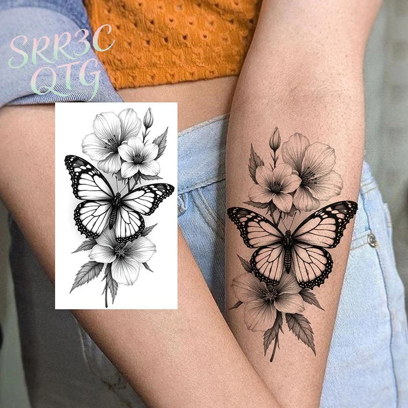 

Hot Sale 1 Sheet Waterproof Temporary Tattoos Black Butterfly Tattoo Stickers For Women Hand Chest Body Makeup Fake Tattoo