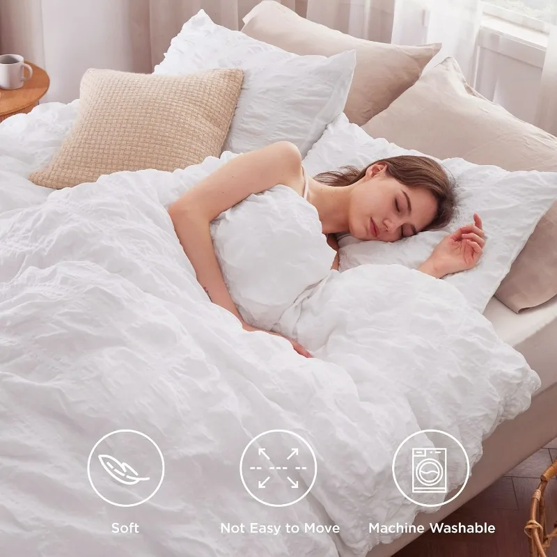 Solid Color Checked Seersucker Duvet Insert Fluffy Loft‑Filled Warm Winter Comforters Soft Breathable Quilt For Bedroom Bedding